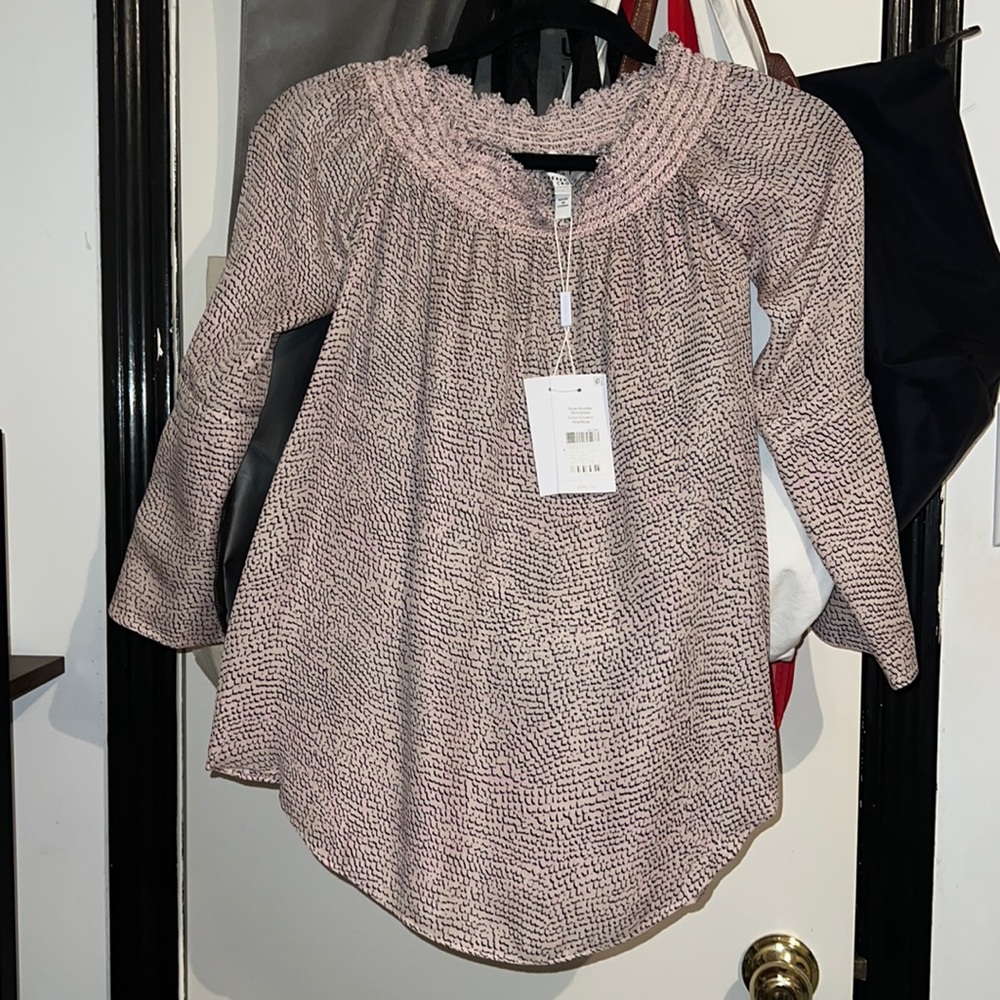 Pale pink with black print blouse